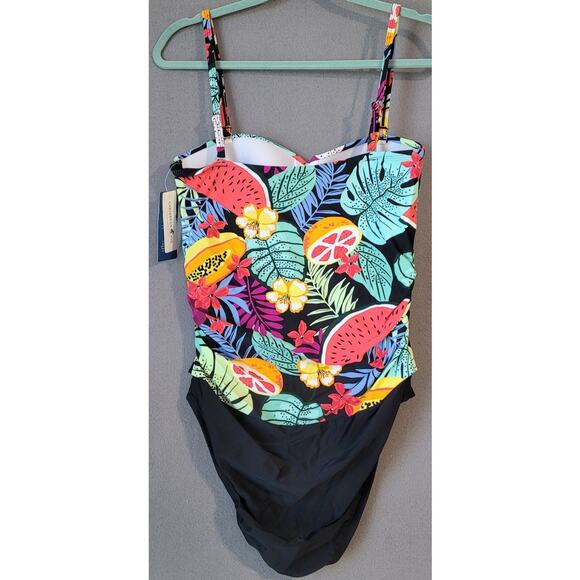 Caribbean Joes NWT Tropical Fruit Print One-Piece Swimsuit Blouse-On Size 12 - Picture 3 of 8